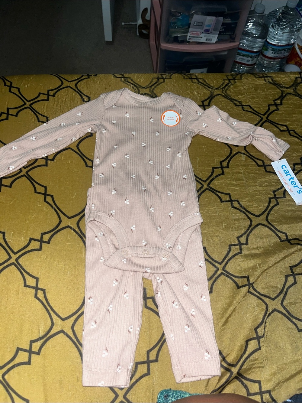 Carter's Light Pink Ribbed Floral Long-Sleeve Matching Set